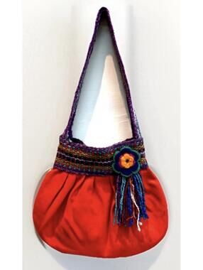 Handmade Peruvian Boho Bag Made From Alpaca Wool & Cotton In Tangerine